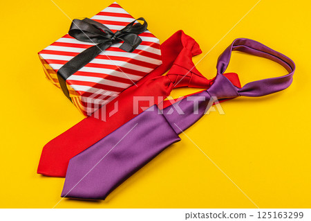 Father's Day fun with colorful ties and bright gift wrapping! 125163299