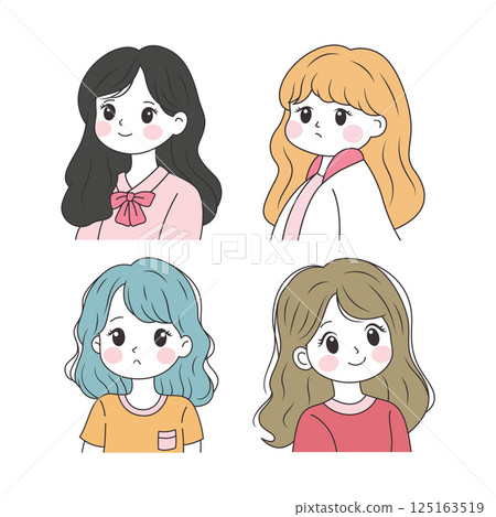 Flat Design Illustration Set of Adorable Pretty Young Girl Cartoon Character Wearing Casual Clothes Flat Design Illustration Set of Adorable Pretty Young Girl Cartoon Character Wearing Casual Clothes 125163519