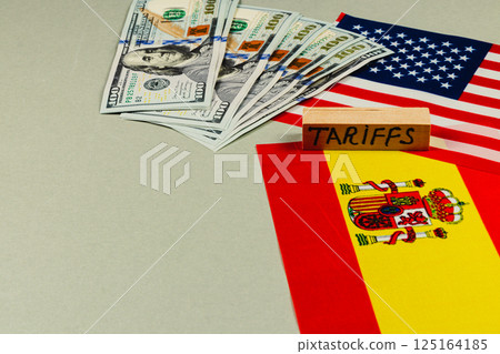Trade disagreements highlighted by flags and currency Trade disagreements highlighted by flags and currency 125164185