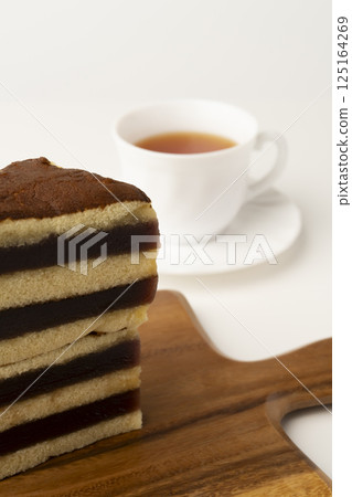 Siberia Yokan Castella Retro and nostalgic sweets and tea on a white background 125164269