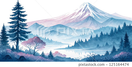 Watercolor Mount Fuji Landscape Watercolor Mount Fuji Landscape 125164474
