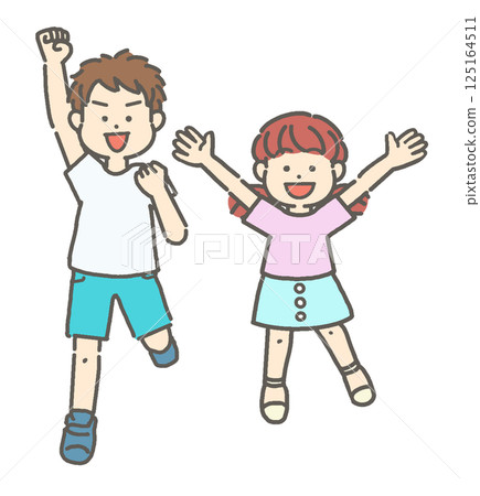 兩個孩子跳躍的插圖 125164511