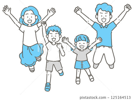 四口跳躍的插圖 125164513