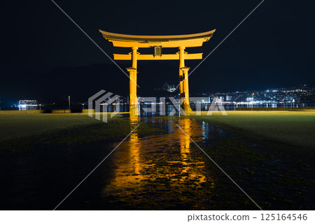 The great torii gate of Itsukushima Shrine at night 125164546