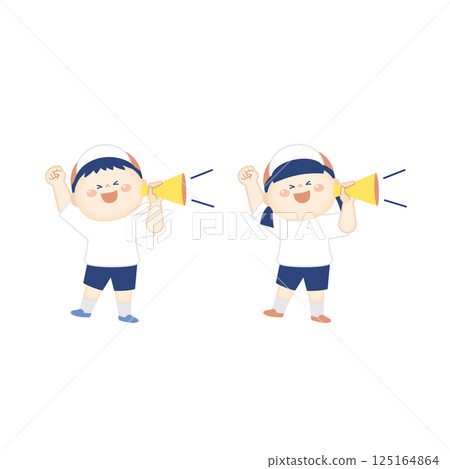 用擴音器歡呼 - 穿著運動服的孩子插圖 - 全身 125164864