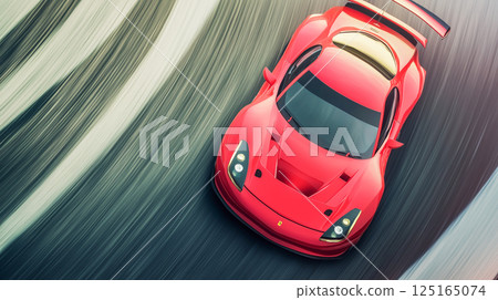 Red supercar drifting on a winding asphalt track Red supercar drifting on a winding asphalt track 125165074