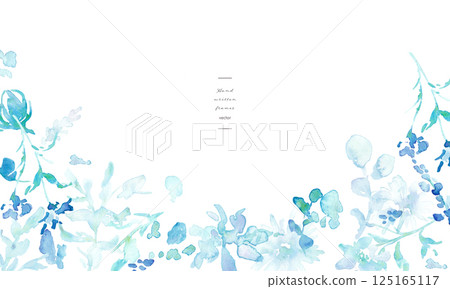 Watercolor painting. Vector illustration with watercolor touch. Blue flower gerbera illustration. Vector frame with plants and flowers. Watercolor painting. Vector illustration with watercolor touch. Blue flower gerbera illustration. Vector frame with plants and flowers. 125165117