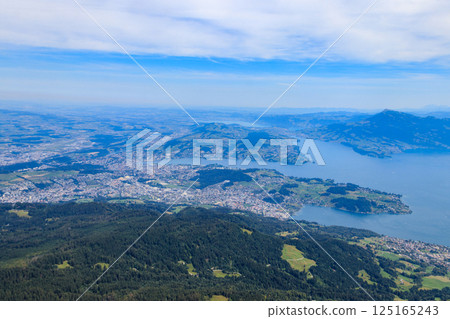 Beautiful panoramic view on Lake Lucerne from Mount Pilatus, Switzerland Beautiful panoramic view on Lake Lucerne from Mount Pilatus, Switzerland 125165243