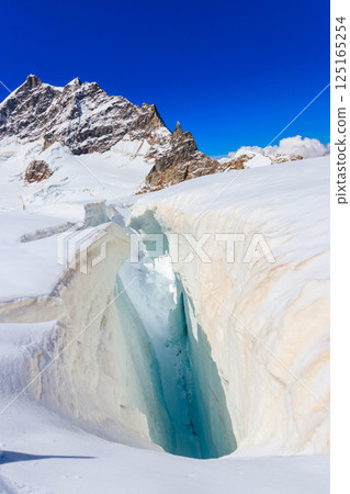 Crevasse nearby Jungfraujoch in Bernese Oberland, Switzerland 125165254