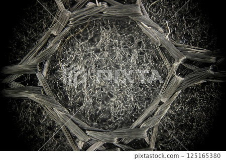 Microscopic View of Fabric Fibers.Intricate microscopic image revealing the detailed structure of fabric fibers, emphasizing their texture and composition. 125165380