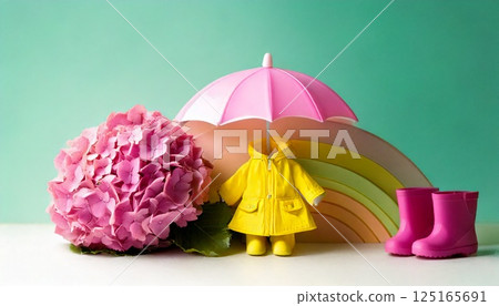 下雨天穿著雨傘打著傘的女孩的形象 - 雨季 125165691