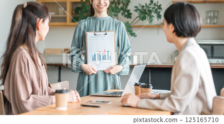 Businesswoman holding a marketing meeting (office casual, meeting) 125165710
