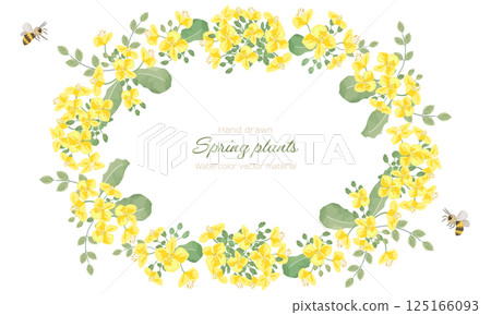 Watercolor rape blossom and bee frame (wreath) 125166093