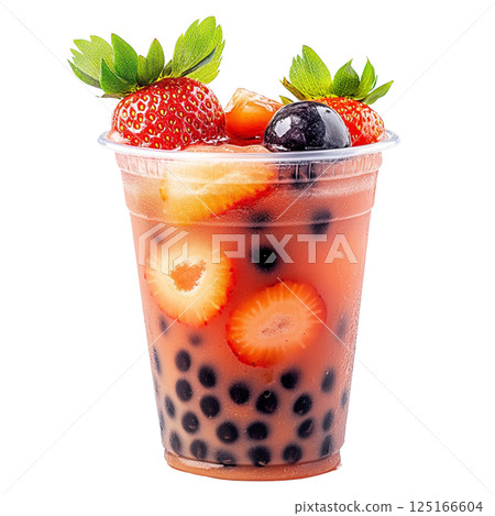 Fresh fruit bubble tea with strawberries, blueberries, and tapioca pearls Fresh fruit bubble tea with strawberries, blueberries, and tapioca pearls 125166604