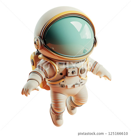 cute astronaut figure floating in space with reflective visor 125166610