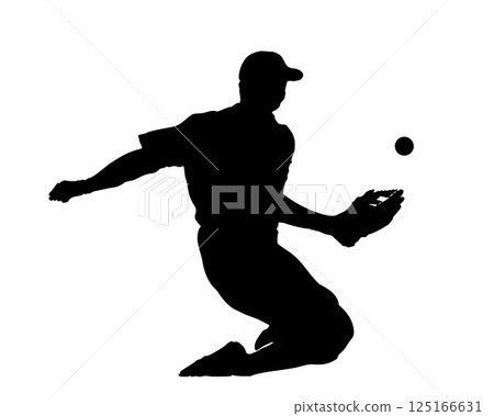Silhouette of a baseball player defending Silhouette of a baseball player defending 125166631