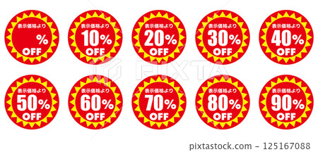 Red and yellow discount sticker set (Japanese) 125167088