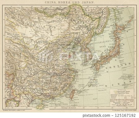20世紀初的世界地圖：中國、韓國、日本 125167192