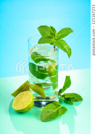 Mojito cocktail with ice, lime and mint. Mojito cocktail with ice, lime and mint. 125167251