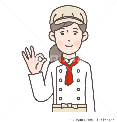 Female bakery staff giving an OK sign 125167427