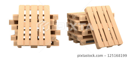 Set of wooden pallet for warehouse cargo storage isolated on white background. Set of wooden pallet for warehouse cargo storage isolated on white background. 125168199
