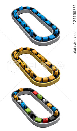 Set of Airport luggage conveyor belt or baggage claim area with suitcases on white. 125168222
