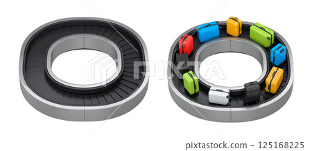 Set of Airport luggage conveyor belt or baggage claim area with suitcases on white. Set of Airport luggage conveyor belt or baggage claim area with suitcases on white. 125168225