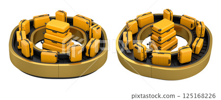 Set of Airport luggage conveyor belt or baggage claim area with suitcases on white. Set of Airport luggage conveyor belt or baggage claim area with suitcases on white. 125168226