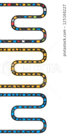 Set of Airport luggage conveyor belt or baggage claim area with suitcases on white. 125168227