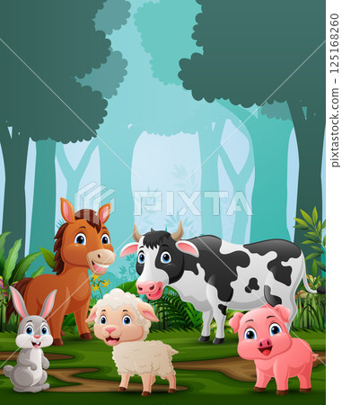 Happy animals in the forest background Happy animals in the forest background 125168260