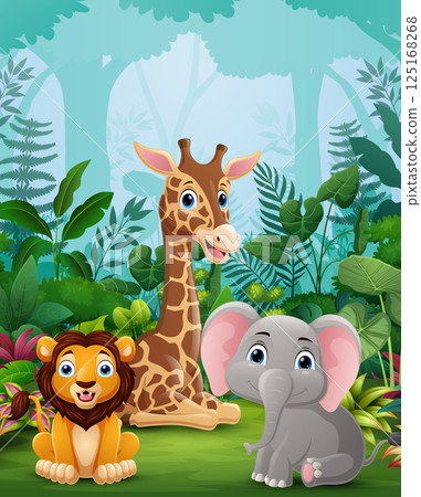 Cute animal cartoon in the jungle Cute animal cartoon in the jungle 125168268