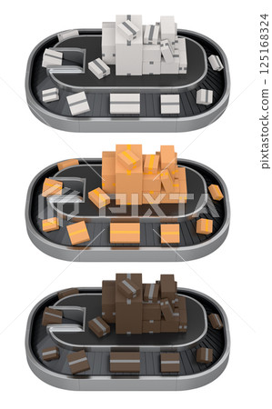 Set of Airport conveyor belt or baggage claim area with cardboard boxes or cartons Set of Airport conveyor belt or baggage claim area with cardboard boxes or cartons 125168324
