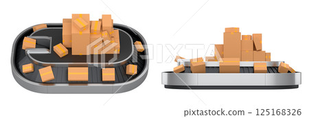 Set of Airport conveyor belt or baggage claim area with cardboard boxes or cartons Set of Airport conveyor belt or baggage claim area with cardboard boxes or cartons 125168326
