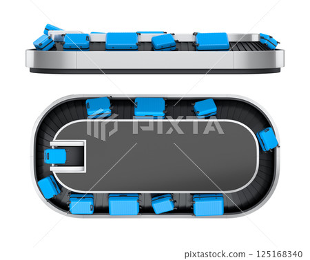 Set of Airport luggage conveyor belt or baggage claim area with suitcases on white. Set of Airport luggage conveyor belt or baggage claim area with suitcases on white. 125168340