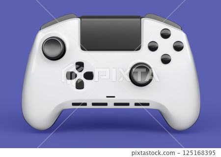 Realistic white video game joystick or gamepad on violet background Realistic white video game joystick or gamepad on violet background 125168395