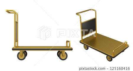 Set of Airport luggage cart or baggage trolley side on white background Set of Airport luggage cart or baggage trolley side on white background 125168416