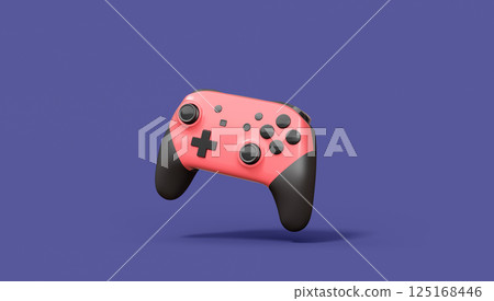 Realistic pink video game joysticks or gamepads on violet background 125168446