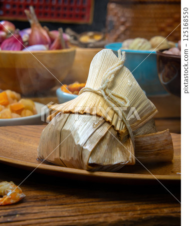 Traditional Taiwanese Zongzi and various ingredients on display Traditional Taiwanese Zongzi and various ingredients on display 125168550