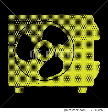 Pixel air conditioner halftone silhouette icon. Air conditioner unit with fan. Room cooling and heating. Maintaining comfortable temperature in office. Simple black and yellow vector isolated on black Pixel air conditioner halftone silhouette icon. Air conditioner unit with fan. Room cooling and heating. Maintaining comfortable temperature in office. Simple black and yellow vector isolated on black 125168975