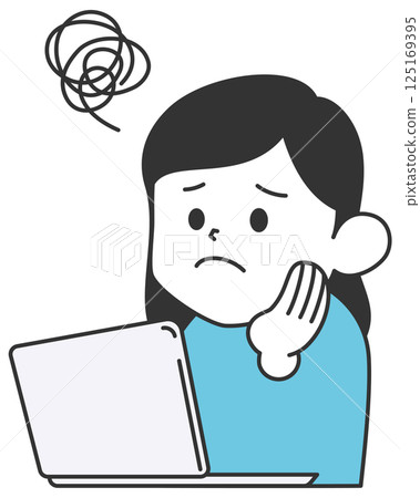 一名女子苦惱地看著電腦螢幕 125169395