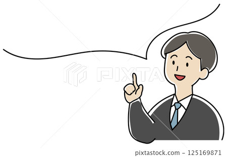 A man with an idea and pointing his finger - Illustration of a man in a suit with a speech bubble 125169871
