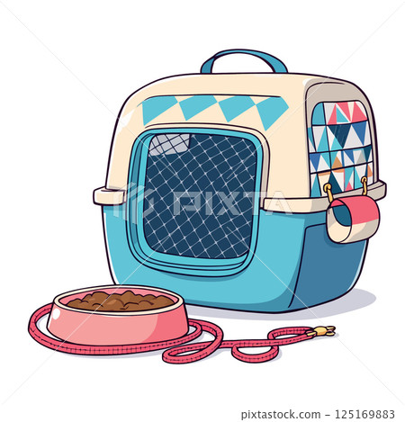 Vsai pet carrier, food bowl and leash ready for traveling with cat or dog 125169883