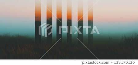 Thin vertical lines create a soothing effect against a soft textured background at dusk. 125170120