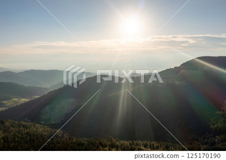 Black Forest mountains sunset scenery, drone aerial view 125170190