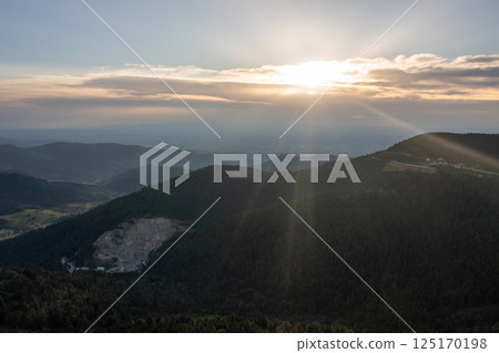 Sunset scenery in the Black Forest Mountains, drone aerial view 125170198