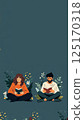 A vertical illustration depicting the concept of reading and literature. Stylized books are arranged artistically, symbolizing learning, education, and the world of authors 125170318