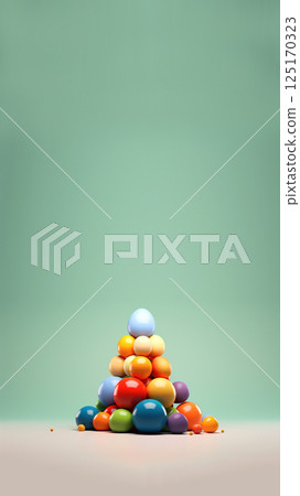 pyramid of colorful Easter eggs, arranged in a festive and artistic manner. The eggs are in pastel and bright tones, symbolizing spring, renewal, and joy. The background is light and airy pyramid of colorful Easter eggs, arranged in a festive and artistic manner. The eggs are in pastel and bright tones, symbolizing spring, renewal, and joy. The background is light and airy 125170323