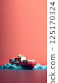 a cargo ship docked at an international port, emphasizing global trade, export, and import. Large freight containers are stacked on the vessel, symbolizing the scale of the shipping industry 125170324