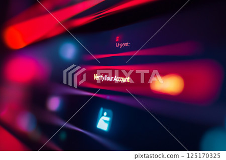 A fraudulent email notification urging the recipient to verify their account, emphasizing security risks, identity theft, and online scams 125170325