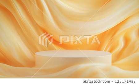 Elegant abstract background with podium and flowing fabric for design and display concepts. Elegant abstract background with podium and flowing fabric for design and display concepts. 125171482